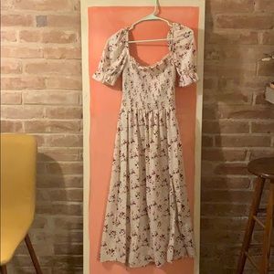 Smocked top midi floral dress